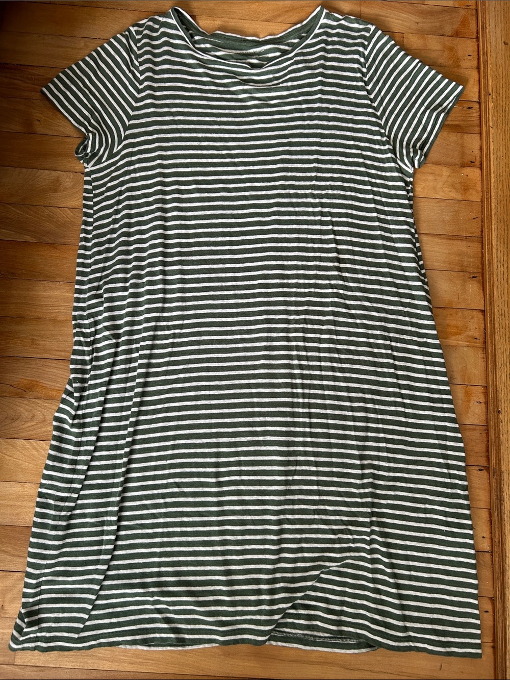 Eileen Fisher Casual Green & White Striped Linen Dress